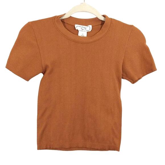 E Hippie Rose Juniors Caramel Brown Crewneck Short Sleeve Seamless T-Shirt Top M - Picture 1 of 7